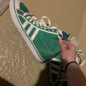 Green and White Adidas High-Top Sneakers